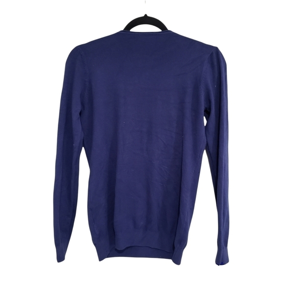 Blue Long Sleeve Faux Pearls Embellished Letter A Pullover Sweatshirt - Picture 10 of 11